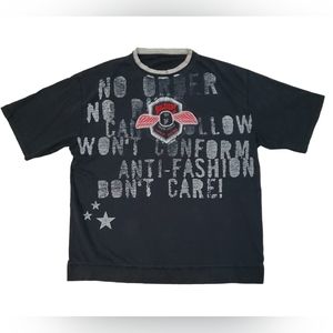 Arme Soldierz Hood Grapic Stitched Distressed T Shirt Mens 3XL 2004 Embroidered